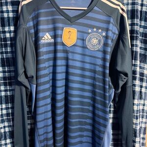 Adidas Blue and Dark Gray Striped Jersey